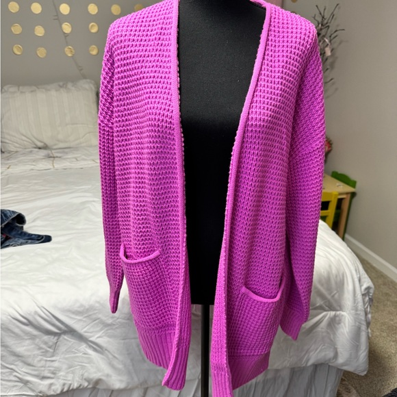 Zenana Outfitters Sweaters - Zenana Magenta Chunky Knit Pocket Cardigan